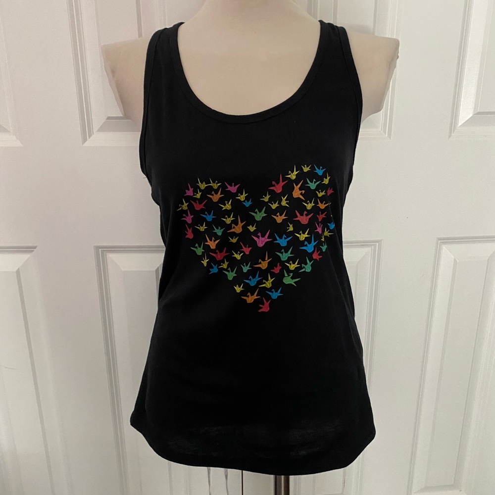 Flock and feather black heart tank paper crane M - Picture 1 of 3